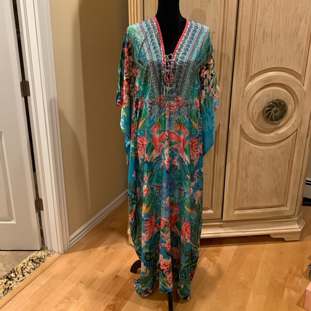 TRUE COLOURS La Moda  Embellished   Coverup Caftan Maxi Dress Size  O/S~NWT